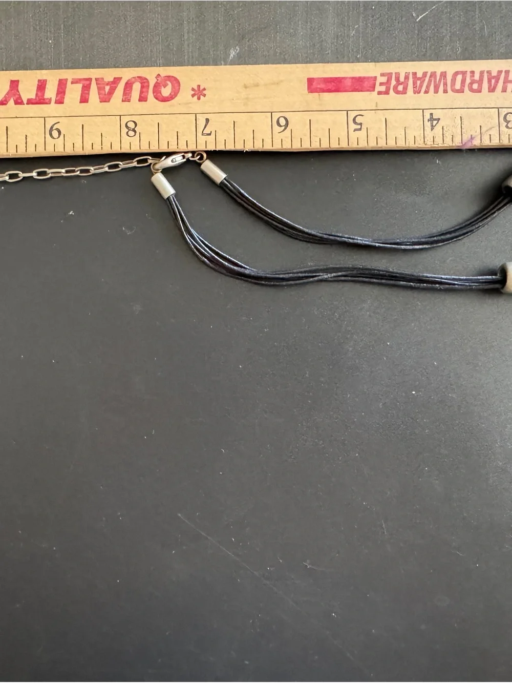 Y2K‎ 90s Chunky Silver Metallic Bead Choker Necklace Leather Multi-strand Cord